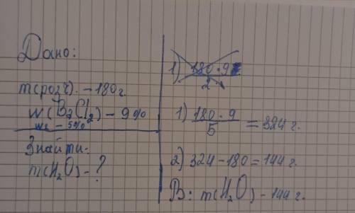 Вычислите массу воды, которую надо добавить к 180 г 9%-го раствора хлорида бария, чтобы получить рас