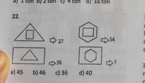 22. 27 > 54 536 b) 46 c) 36 a) 45 d) 40find this question