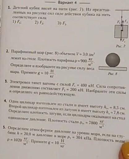 Вариант 4 1. Детский кубик висит на нити (рис. 7) Из представленных на рисунке сил силе действия куб