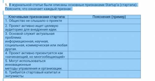 Признаки стартапа и объяснение