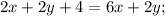 2x+2y+4=6x+2y;