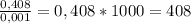 \frac{0,408}{0,001} = 0,408 * 1000 = 408