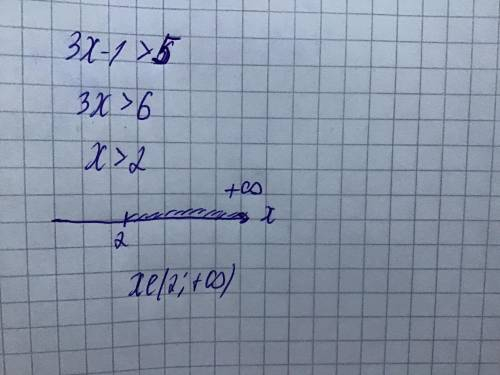 Розв'язаты неривнисть, зобразыти розв'зок на числови прямий и запысаты промижок: 3x-1 >5
