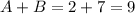 A+B=2+7=9