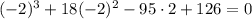 (-2)^3+18(-2)^2-95\cdot 2+126=0