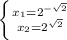 \left \{ {{x_{1} =2^{-\sqrt{2} }} \atop {x_{2} =2^{\sqrt{2}}} \right.