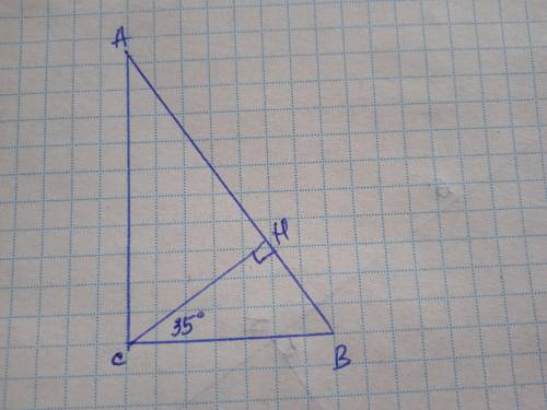 У трикутнику ABC кут C = 90 градусів. CH - висота, кут HCB = 35 градусів. Обчисліть кут A.