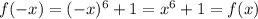 f(-x)=(-x)^6+1=x^6+1=f(x)