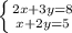 \left \{ {{2x + 3y =8} \atop {x+2y=5}} \right.