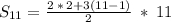 \large \: S_{11} = \frac{ 2 \:* \: 2+ 3(11 - 1)}{ 2} \:* \: 11 \\