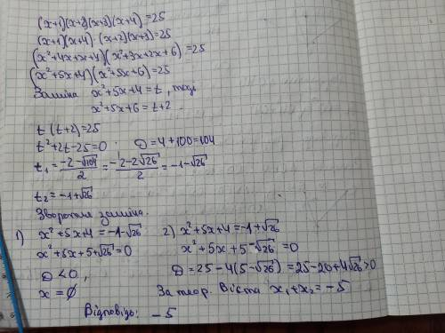 (X+1)(x+2)(x+3)(x+4)=25 Найдите сумму корней