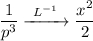 \dfrac{1}{p^{3}} \xrightarrow{ \ L^{-1} \ } \dfrac{x^{2} }{2}