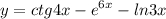 \displaystyle y=ctg4x-e^{6x}-ln3x