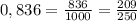 0,836=\frac{836}{1000}=\frac{209}{250}