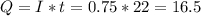 Q=I*t=0.75*22=16.5