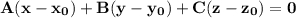 \bf A(x-x_0)+B(y-y_0)+C(z-z_0)=0