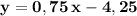 \bf y=0,75\, x-4,25