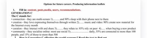 Vocabulary 1 11.5.2 Fill in: content, posts, media, users, recommendations. GENERATION C The C stand