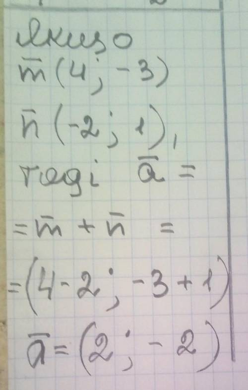 Заданої вектори m(4;-3) і n(-2;1)Знайдіть координати вектора :a=m+n