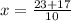 x = \frac{23 + 17}{10}